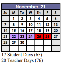 District School Academic Calendar for Douglas Benold Middle for November 2021