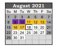 District School Academic Calendar for Giddings Middle for August 2021