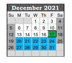 District School Academic Calendar for Giddings Intermediate for December 2021