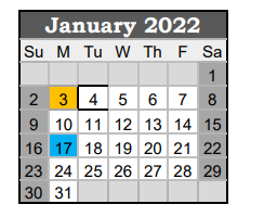District School Academic Calendar for Giddings Intermediate for January 2022