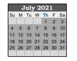 District School Academic Calendar for Giddings Middle for July 2021