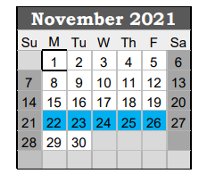 District School Academic Calendar for Giddings Elementary for November 2021