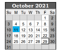 District School Academic Calendar for Giddings Middle for October 2021