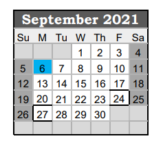 District School Academic Calendar for Giddings Intermediate for September 2021