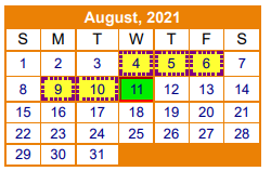 District School Academic Calendar for Bruce Junior High for August 2021