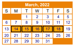 District School Academic Calendar for Gilmer High School for March 2022