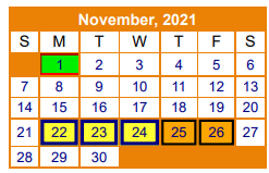 District School Academic Calendar for Bruce Junior High for November 2021