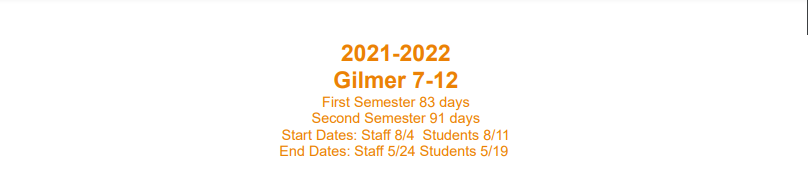 District School Academic Calendar for Gilmer High School