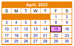 District School Academic Calendar for Gilmer Elementary for April 2022