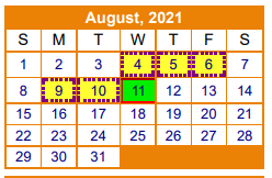 District School Academic Calendar for Gilmer Elementary for August 2021