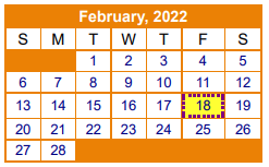 District School Academic Calendar for Gilmer Elementary for February 2022