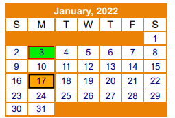 District School Academic Calendar for Gilmer Int for January 2022