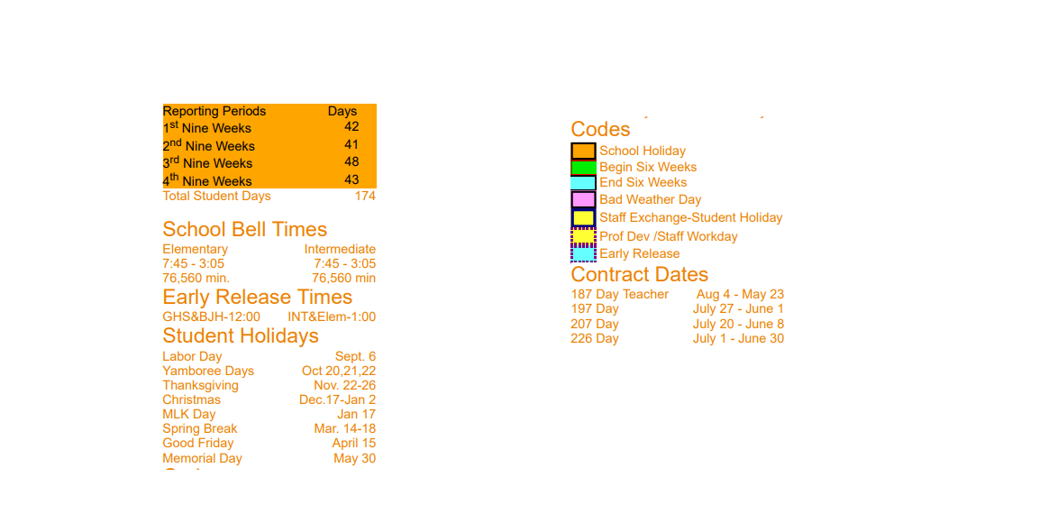 District School Academic Calendar Key for Gilmer Elementary