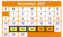 District School Academic Calendar for Gilmer Int for November 2021