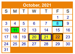 District School Academic Calendar for Gilmer Int for October 2021