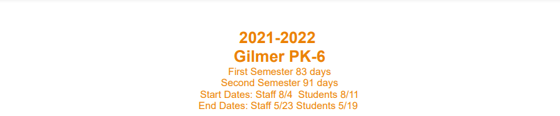 District School Academic Calendar for Gilmer Int