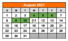 District School Academic Calendar for Gladewater Middle for August 2021