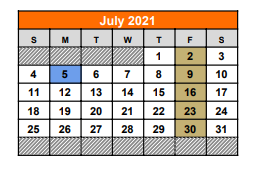 District School Academic Calendar for Gladewater Middle for July 2021