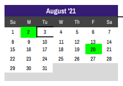 District School Academic Calendar for Godley Alternative for August 2021