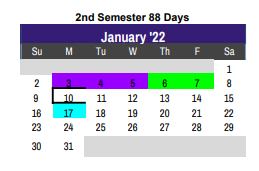 District School Academic Calendar for Godley Alternative for January 2022