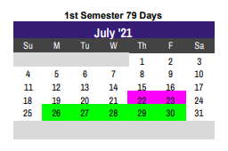 District School Academic Calendar for Godley Alternative for July 2021