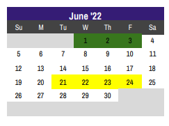 District School Academic Calendar for Godley Elementary for June 2022