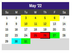 District School Academic Calendar for Godley Intermediate for May 2022