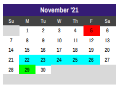 District School Academic Calendar for Godley Jjaep for November 2021