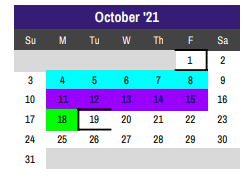 District School Academic Calendar for Godley Jjaep for October 2021