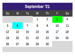 District School Academic Calendar for Godley Alternative for September 2021