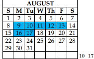 District School Academic Calendar for New Horizons Ranch for August 2021