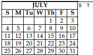 District School Academic Calendar for New Horizons Ranch for July 2021