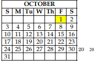 District School Academic Calendar for New Horizons Ranch for October 2021
