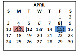 District School Academic Calendar for Goliad El for April 2022