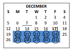 District School Academic Calendar for Goliad Middle for December 2021