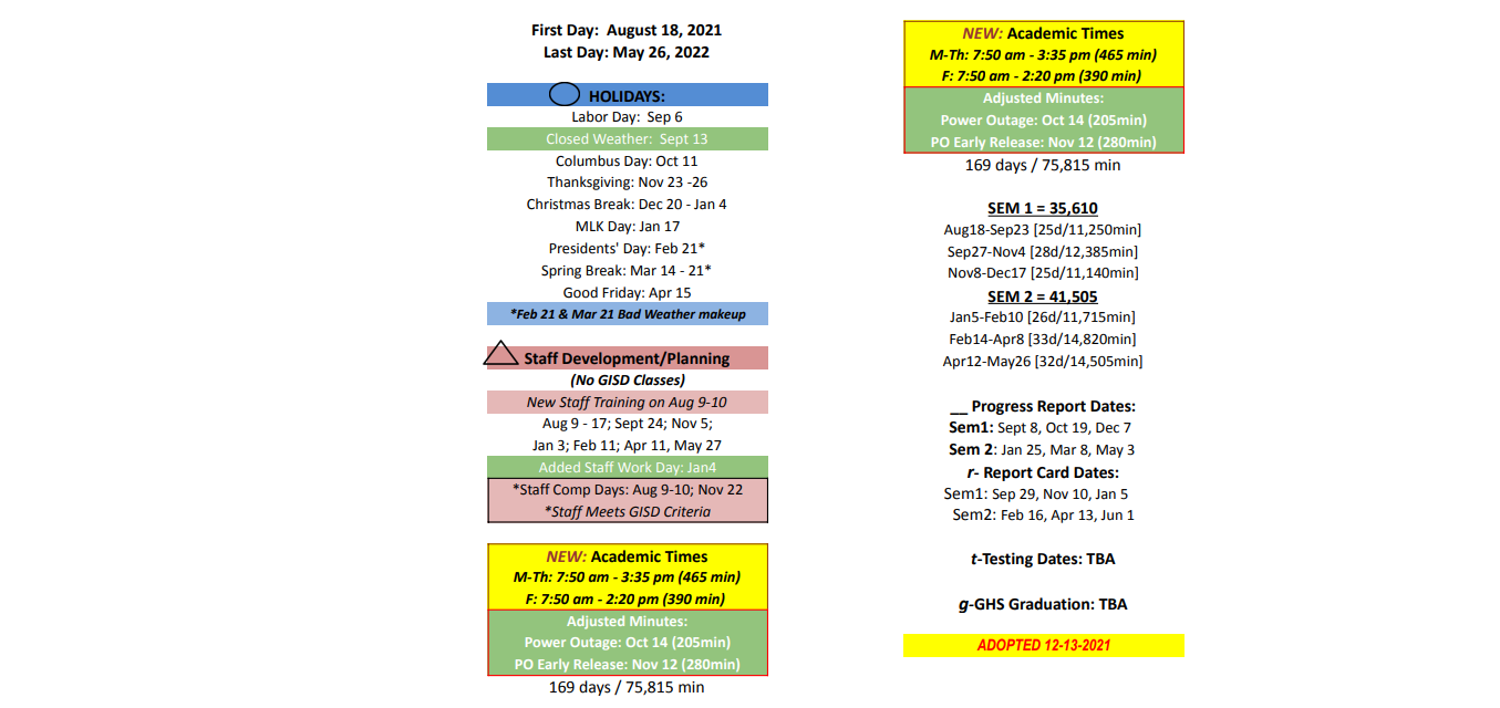 District School Academic Calendar Key for Goliad El