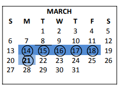 District School Academic Calendar for Goliad Middle for March 2022