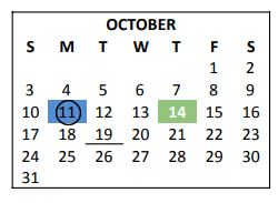 District School Academic Calendar for Goliad El for October 2021