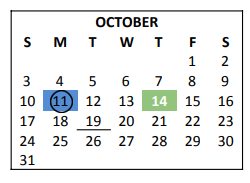 District School Academic Calendar for Goliad H S for October 2021