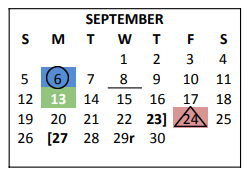 District School Academic Calendar for Goliad Middle for September 2021