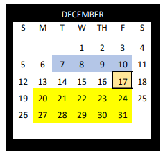 District School Academic Calendar for Gonzales Alter for December 2021