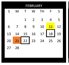 District School Academic Calendar for Gonzales J H for February 2022