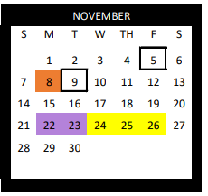 District School Academic Calendar for Gonzales J H for November 2021