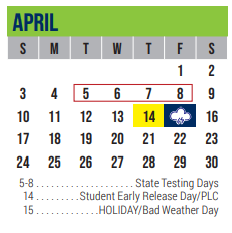 District School Academic Calendar for Excel Academy (murworth) for April 2022