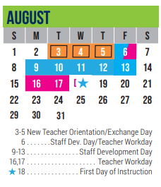 District School Academic Calendar for Excel Academy (murworth) for August 2021