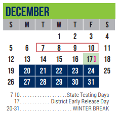 District School Academic Calendar for Excel Academy (murworth) for December 2021