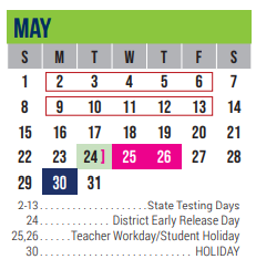 District School Academic Calendar for Excel Academy (murworth) for May 2022