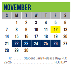 District School Academic Calendar for Excel Academy (murworth) for November 2021