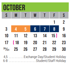 District School Academic Calendar for Excel Academy (murworth) for October 2021