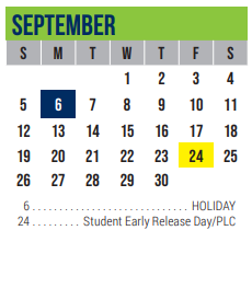 District School Academic Calendar for Excel Academy (murworth) for September 2021